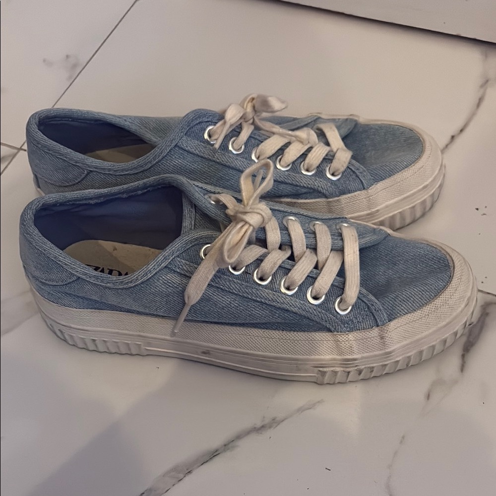 Zara Denim Blue Sneakers with White Laces